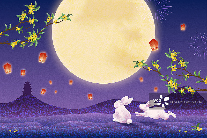 中秋节玉兔赏月海报图片素材