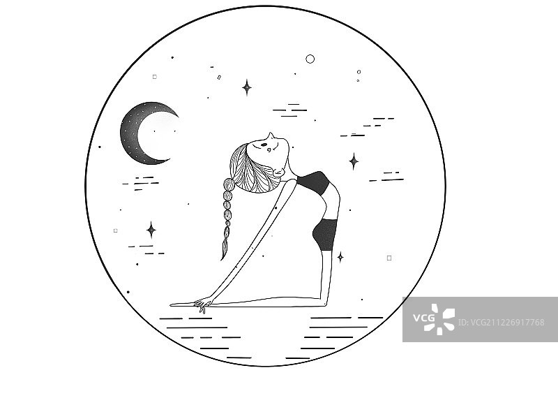 黑白瑜伽系列插画（五）图片素材