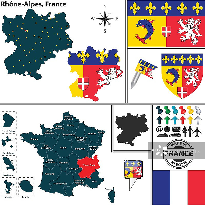 法国罗讷-阿尔卑斯地图图片素材