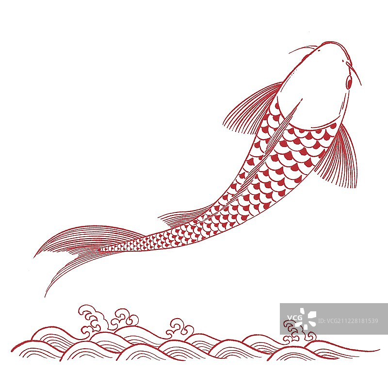 红色线条传统元素锦鲤纹样插画图片素材
