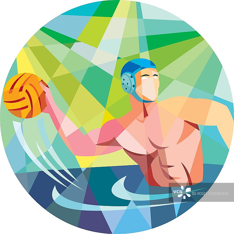 水球运动员扔球圈低多边形图片素材