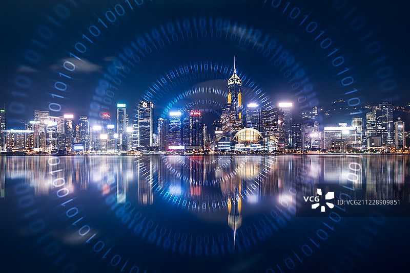 香港城市风光和网络大数据概念图片素材