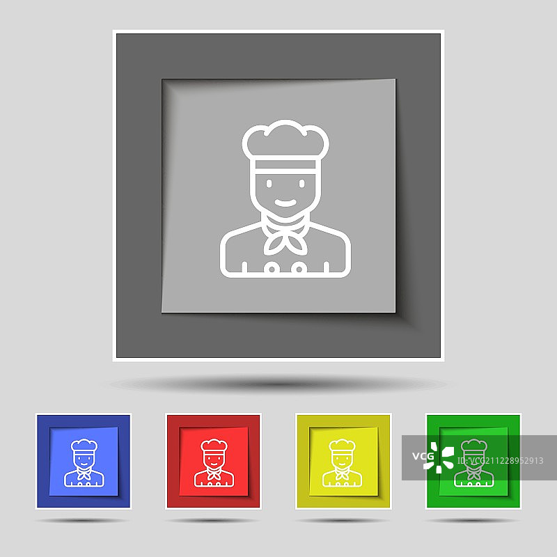 厨师图标签字上原来的五种颜色的按钮。向量图片素材
