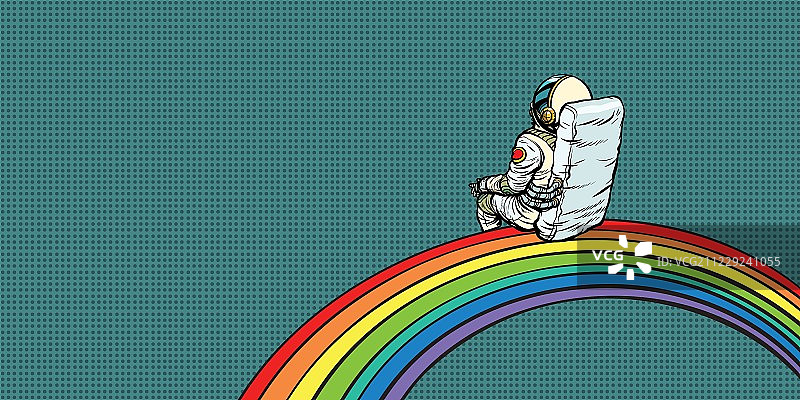 宇航员坐在彩虹上图片素材