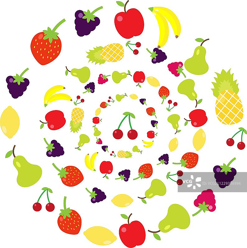 扁形风格的五颜六色的水果被收集在一个圆圈里图片素材
