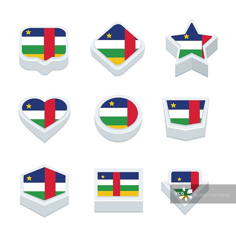 中非共和国国旗图标和按钮设置9种风格图片素材
