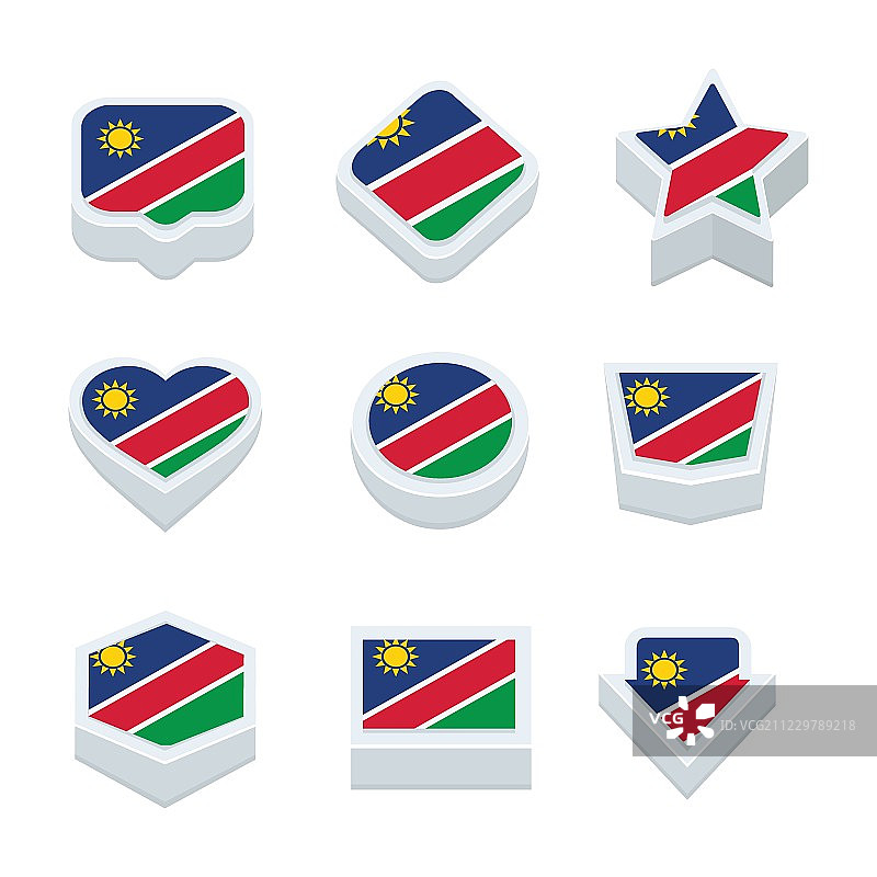 纳米比亚国旗图标和按钮设置九种风格图片素材