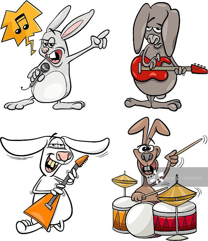 兔子摇滚音乐家设定卡通图片素材