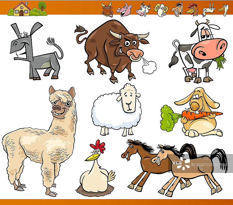 农场动物设置卡通插图图片素材