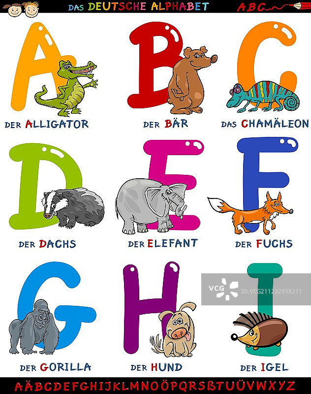 卡通德语字母与动物图片素材