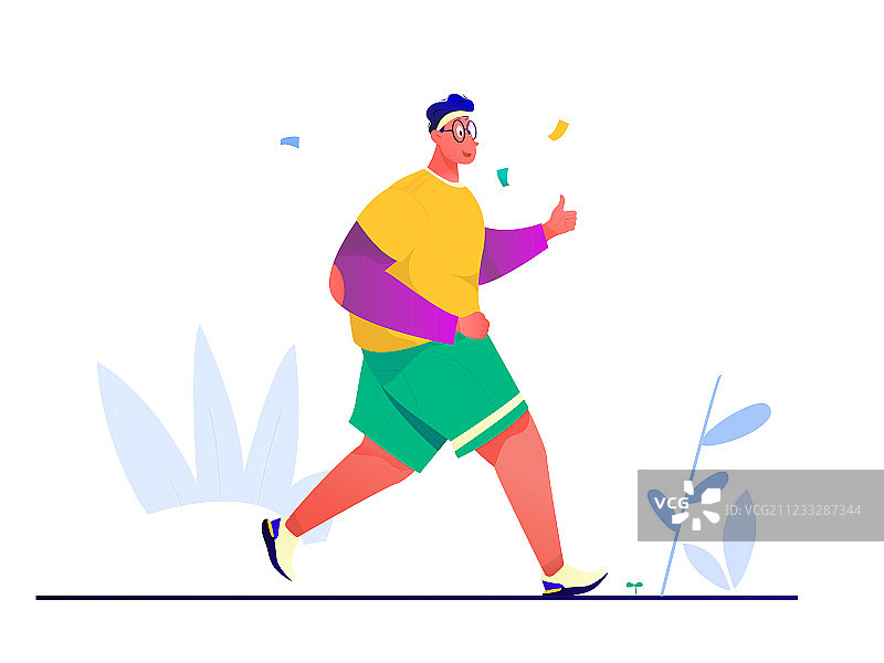 积极向上的男子快乐的跑步提高生活品质扁平矢量任务插画图片素材