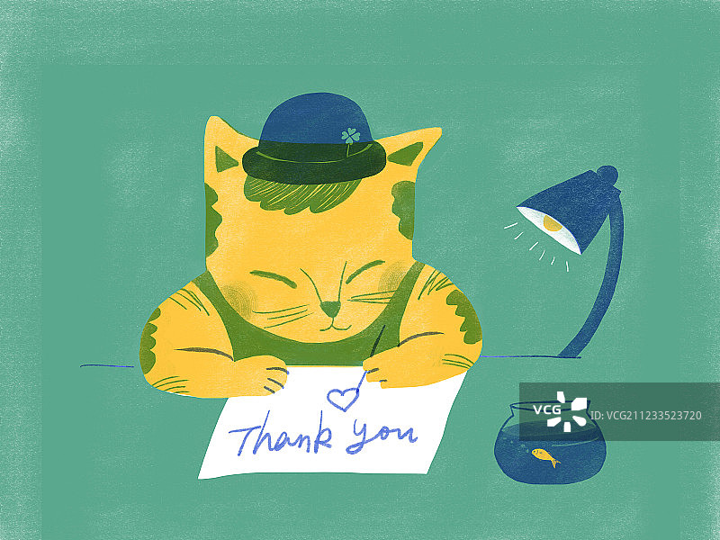 写感谢信的猫咪插画图片素材