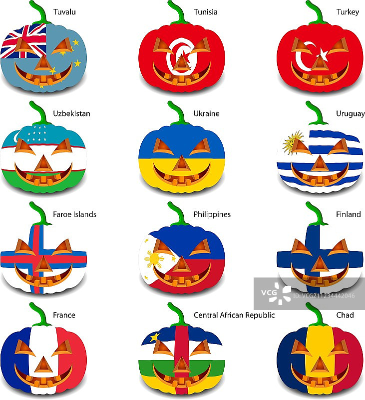 为万圣节设置南瓜作为世界的旗帜图片素材