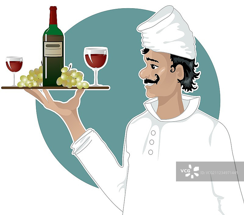 用一个盛有红酒、葡萄和酒杯的托盘做厨师图片素材