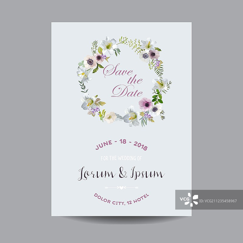 婚礼卡片百合和银莲花图片素材