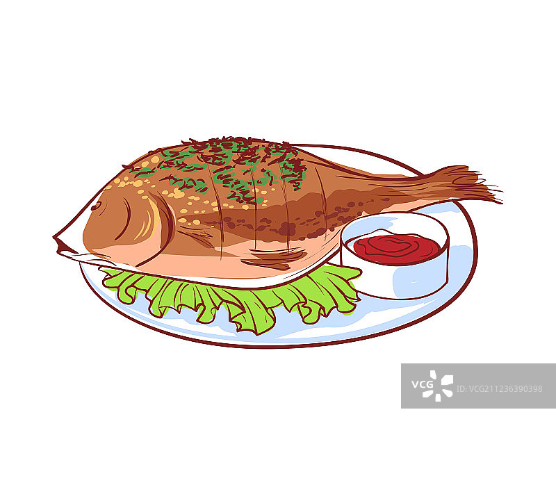 海鱼与酱孤立的图标图片素材