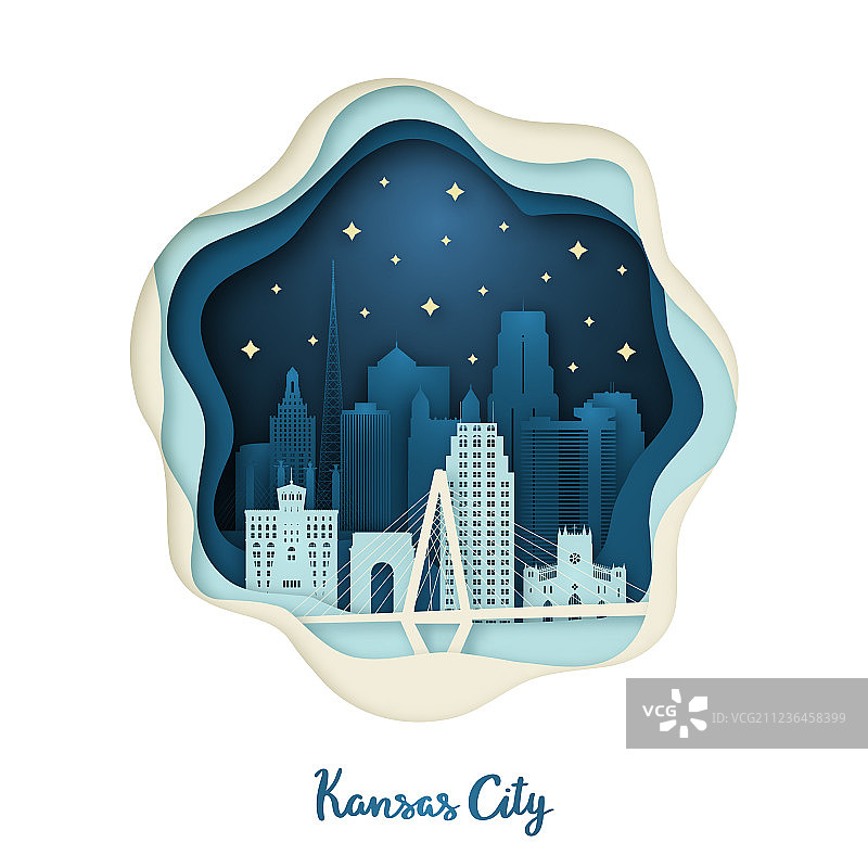 堪萨斯城纸艺术概念之夜图片素材