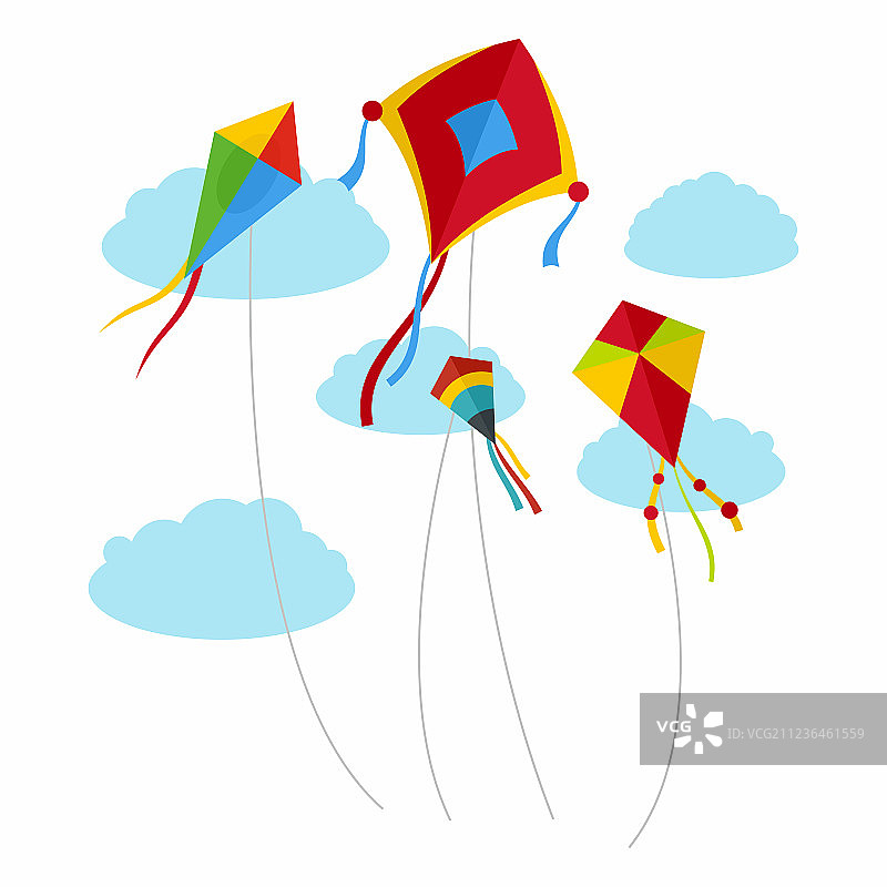风筝在天空中飞翔，背景平坦图片素材