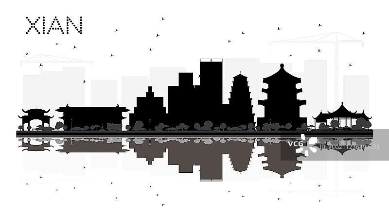 中国西安城市天际线黑白分明图片素材