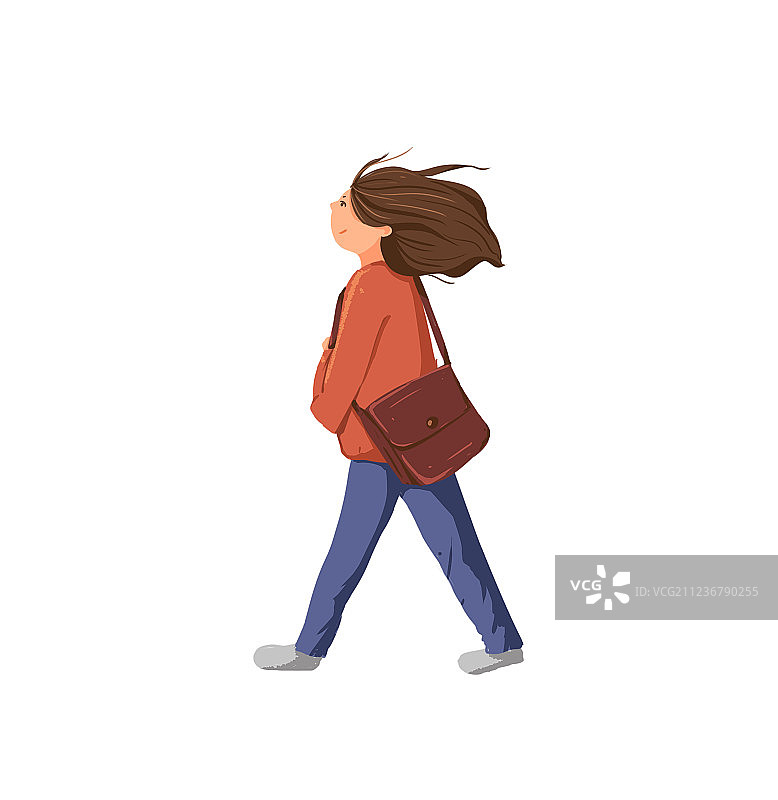 走路的女孩插画图素图片素材