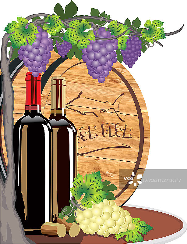 有酒，葡萄和木头的静物图片素材