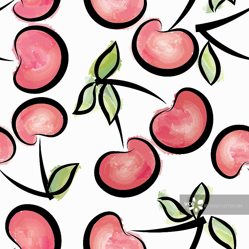 樱桃水彩无缝图案多汁水果图片素材