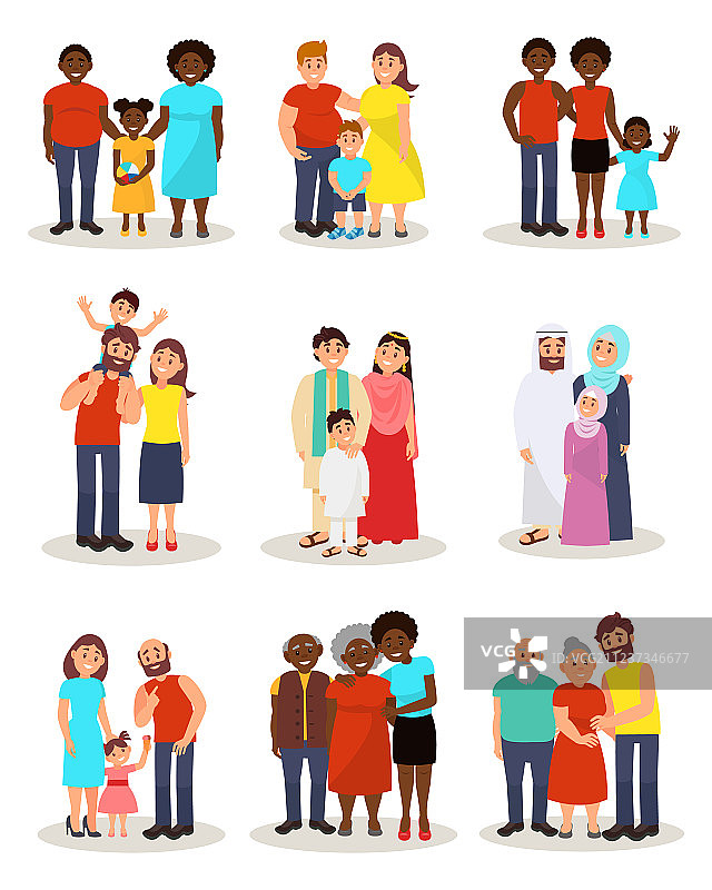 不同国籍的幸福家庭图片素材