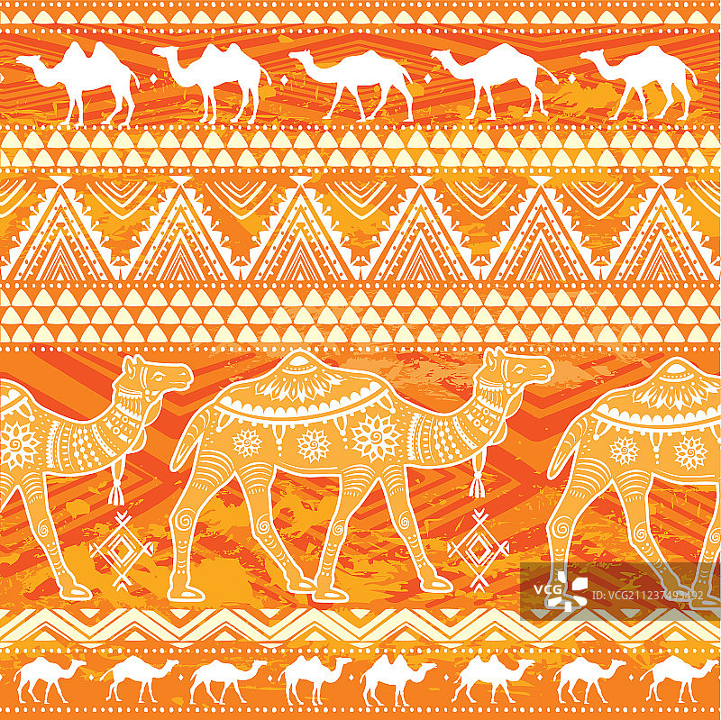无缝图案与骆驼和民族图案图片素材