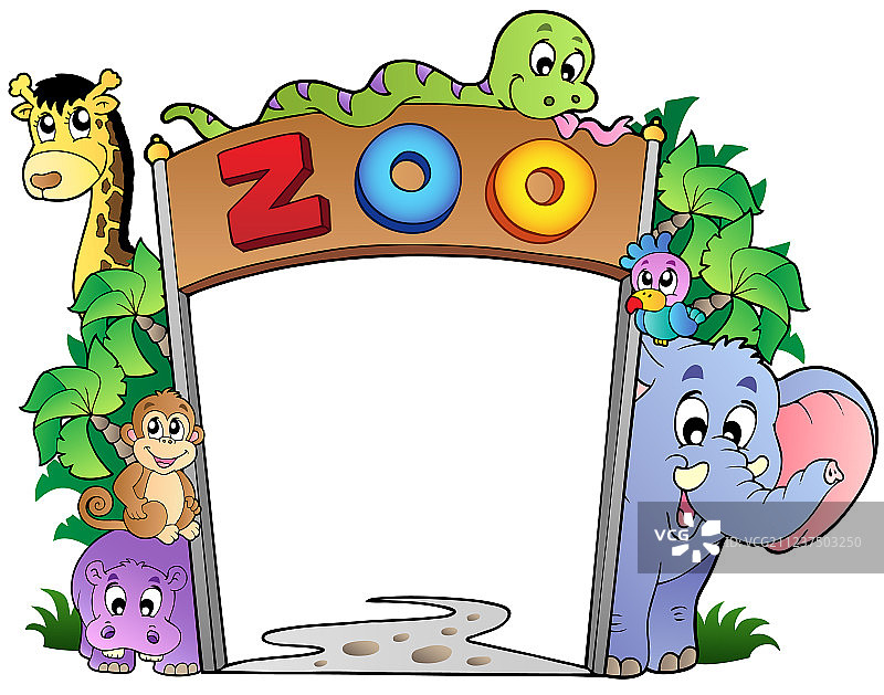 动物园入口处有各种各样的动物图片素材