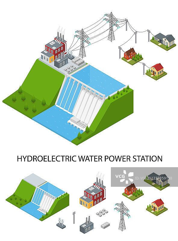 水力发电站及元件组图片素材
