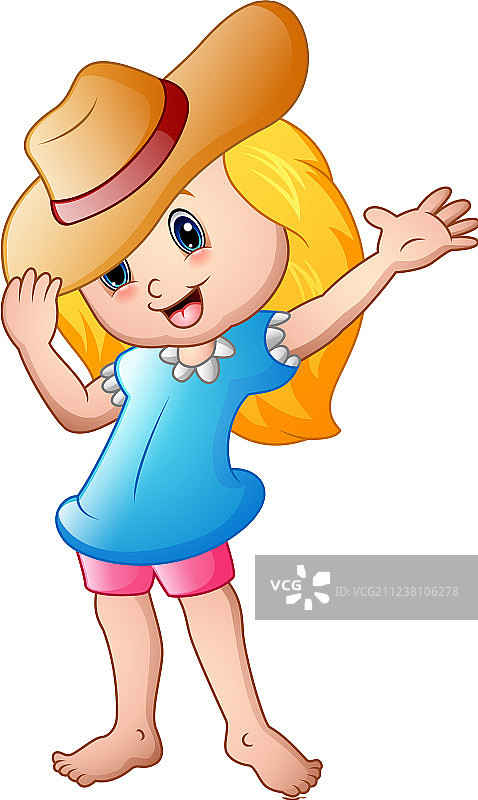 卡通小女孩戴着夏天的帽子图片素材