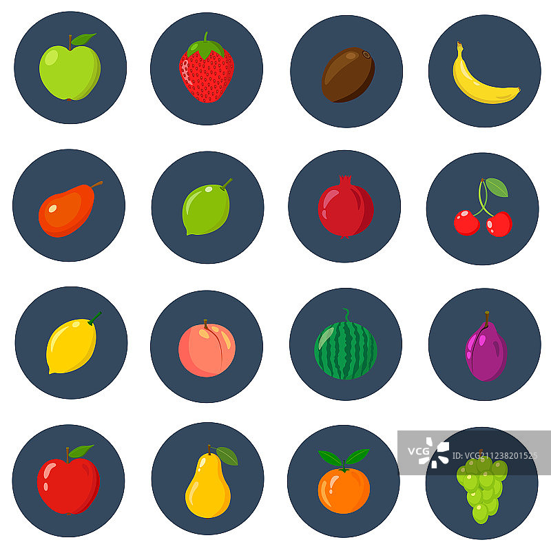 一套平面图标新鲜的天然水果卡通图片素材