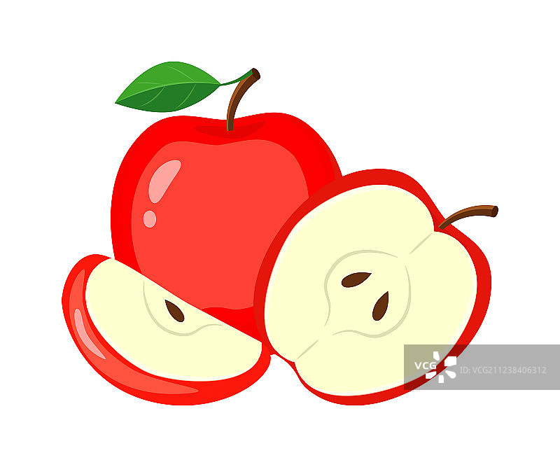 红苹果绿叶子苹果切片和h图片素材