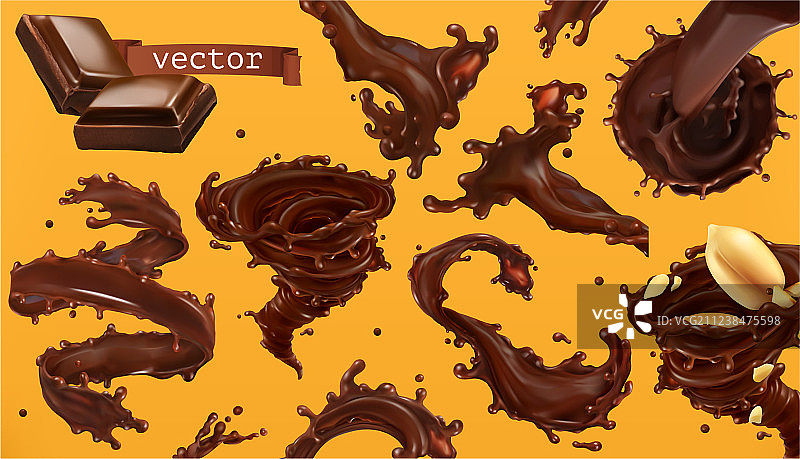 巧克力飞溅3d逼真的图标集图片素材