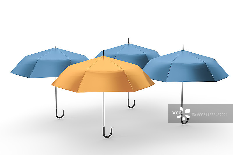 蓝色雨伞与橙色雨伞，三维渲染图片素材