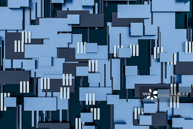 三维渲染，蓝色金属立方体组合背景图片素材