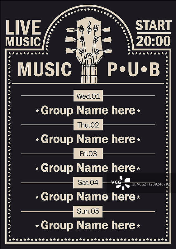 带有吉他现场音乐的啤酒酒吧海报图片素材