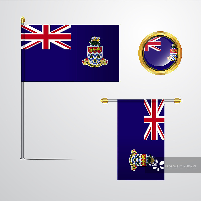 开曼群岛飘扬旗帜设计与徽章图片素材