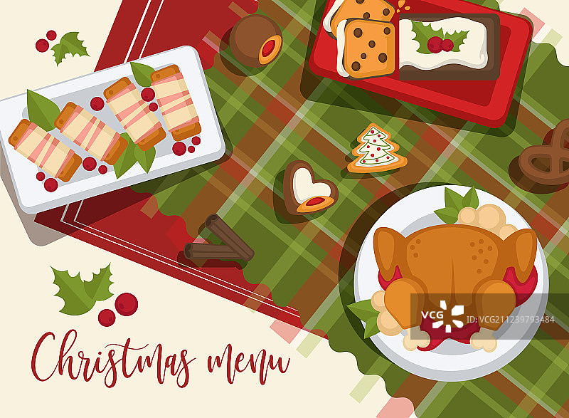 圣诞桌上摆满了美味的传统食物图片素材