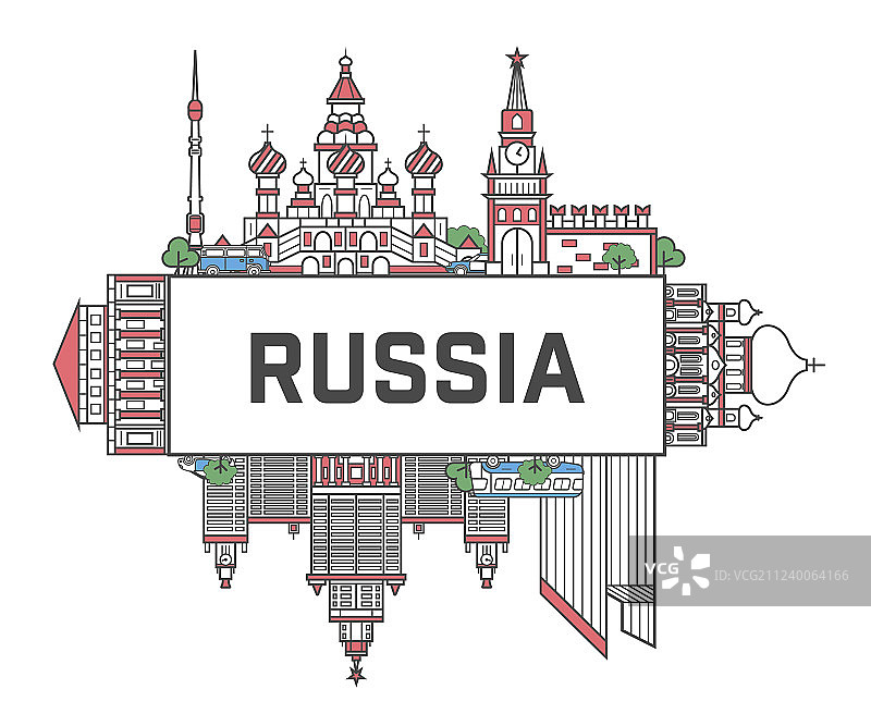 旅行俄罗斯海报在线性风格图片素材