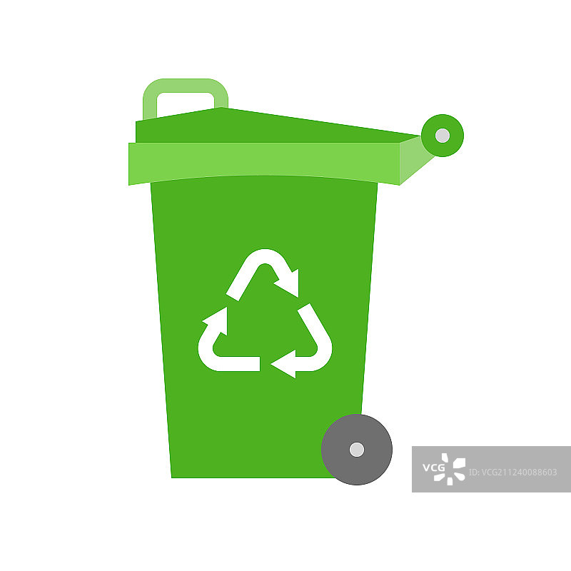垃圾桶和回收标志的平面图标图片素材