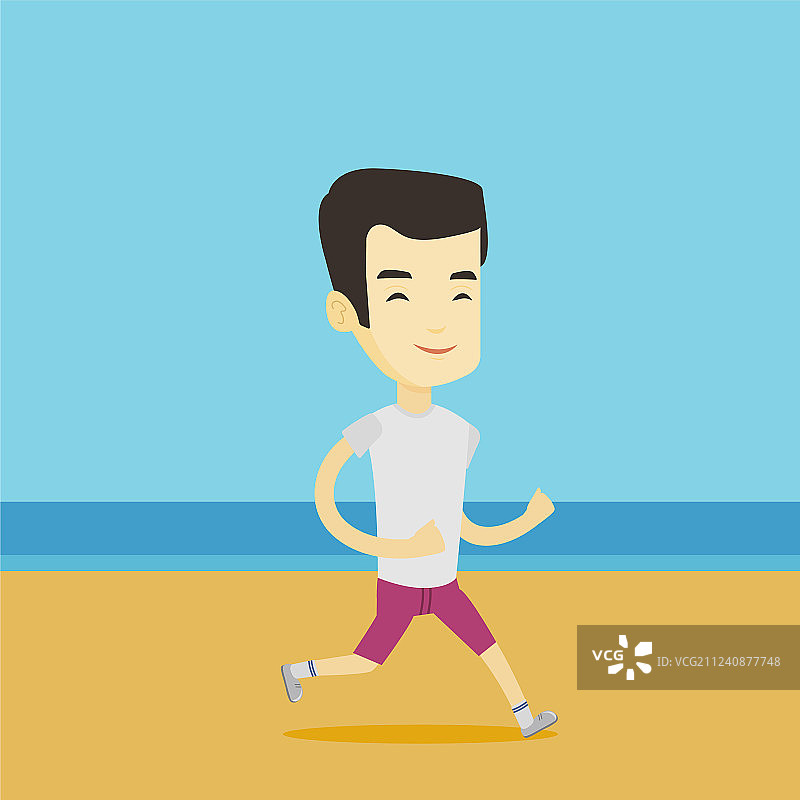 一个年轻的运动员在海滩上慢跑图片素材