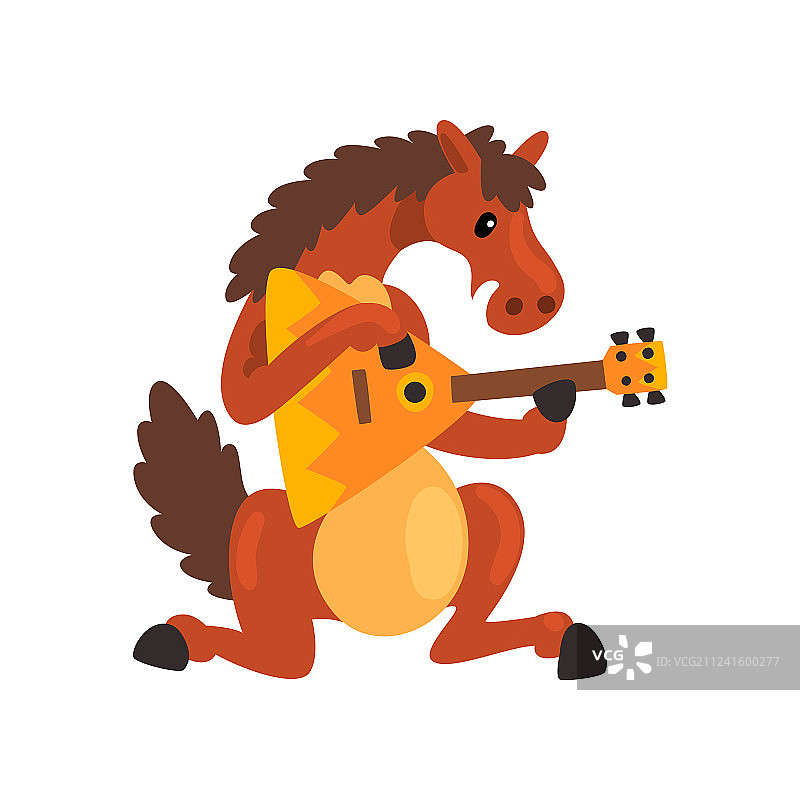 棕色的马弹奏着三弦琴，可爱的音乐家图片素材