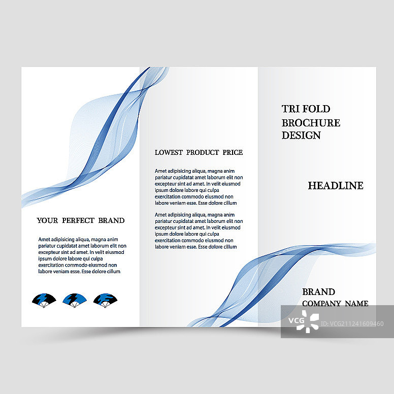 商业三折宣传册设计蓝色企业图片素材