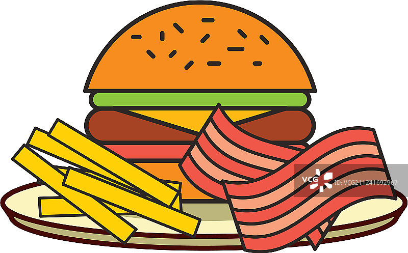 汉堡、薯条和培根快餐图片素材