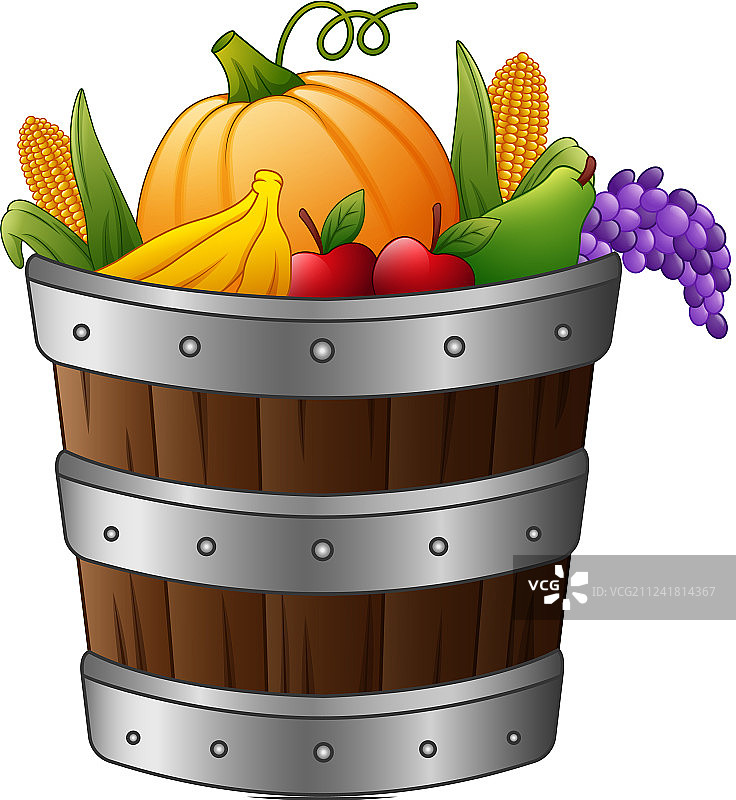 装着收获的水果和蔬菜的木制篮子图片素材