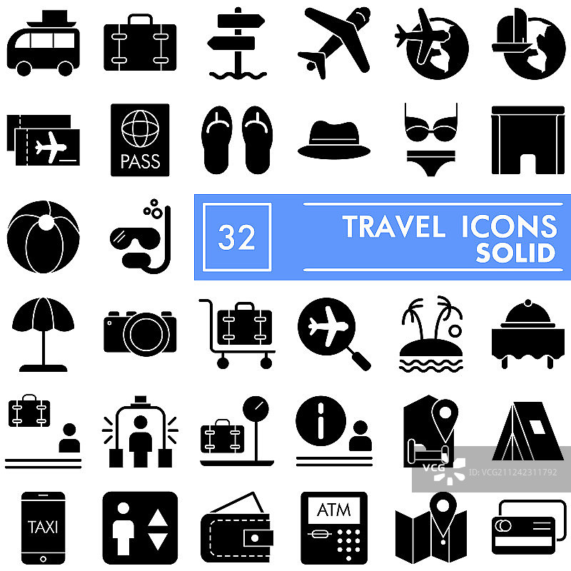 旅行字形图标设置度假符号收集图片素材