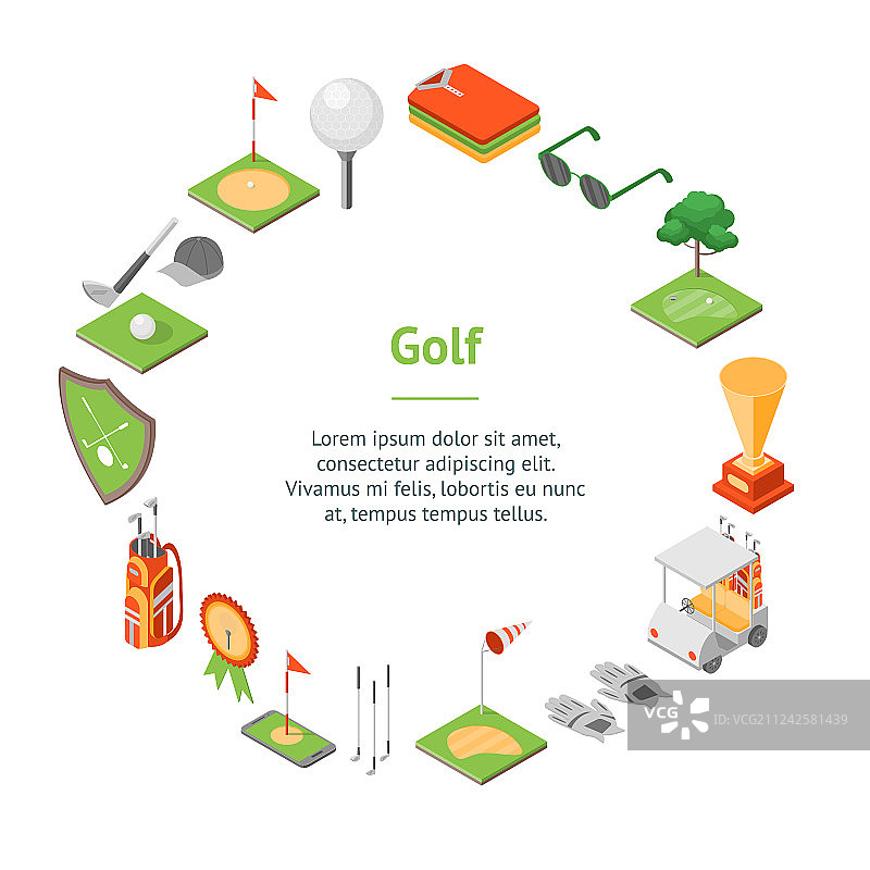 高尔夫游戏器材旗帜卡圆等距图片素材