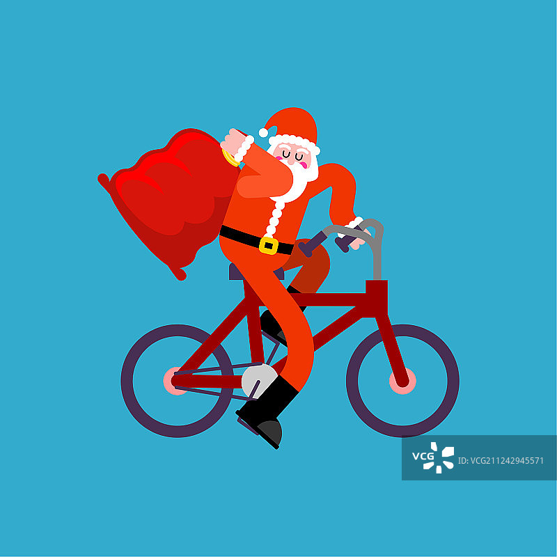 自行车上的圣诞老人和红包新年快乐图片素材