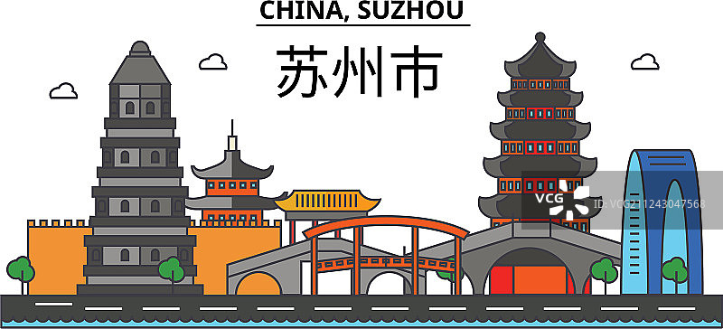 中国苏州城市天际线建筑图片素材
